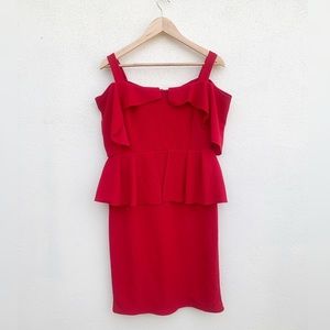 Bold Red Off-Shoulder /Cold Shoulder Ruffle Bodycon Dress L/XL